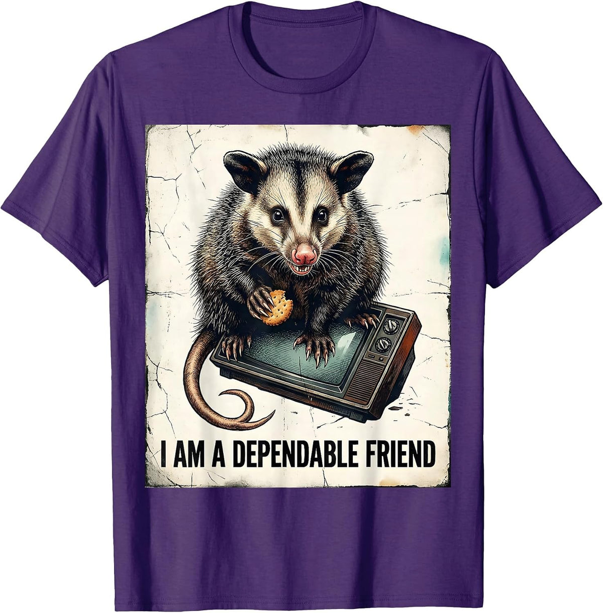 Men's I Am A Dependable Friend Distressed Opossum Meme Humor T-Shirt - Purple