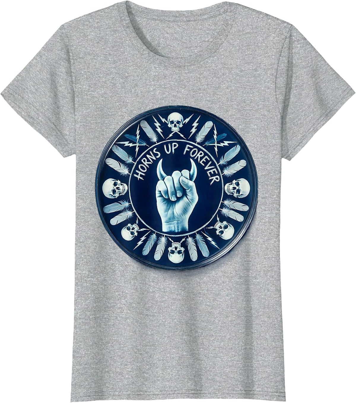 Horns Up Forever Heavy Metal Graphic Design T-Shirt - Heather Grey