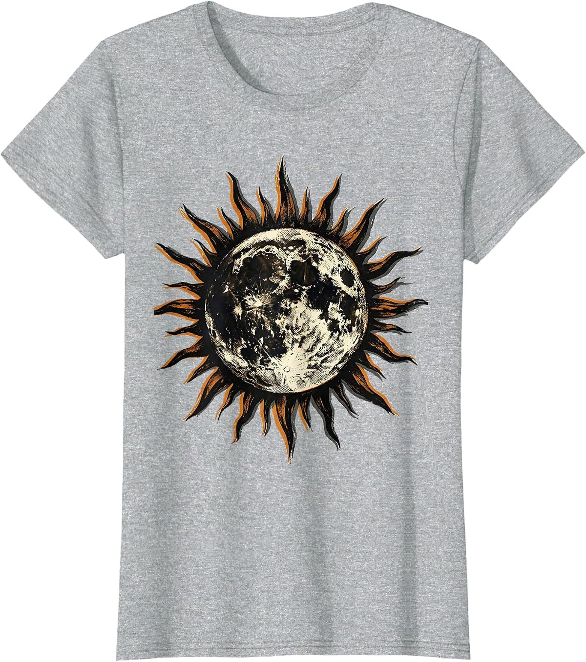 Grunge Black Sun Jagged Corona Rays Graphic T-Shirt - Heather Grey