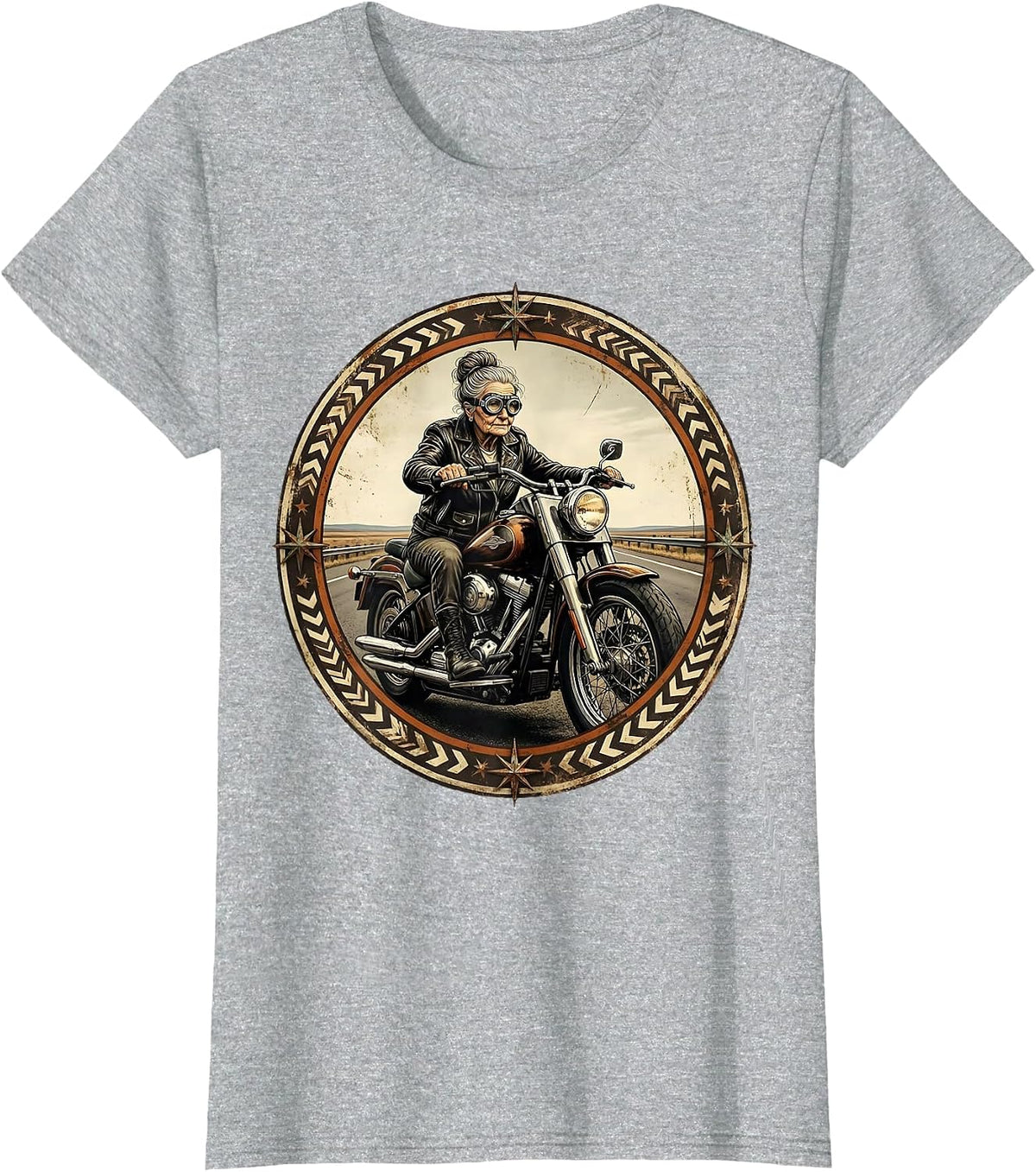 Grandma Motorcycle Open Road Rider Graphic T-Shirt - Heather Grey