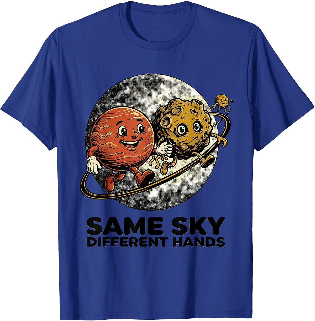 Same Sky Different Hands Retro Cartoon Neurodiverse Universe T-Shirt - Royal Blue