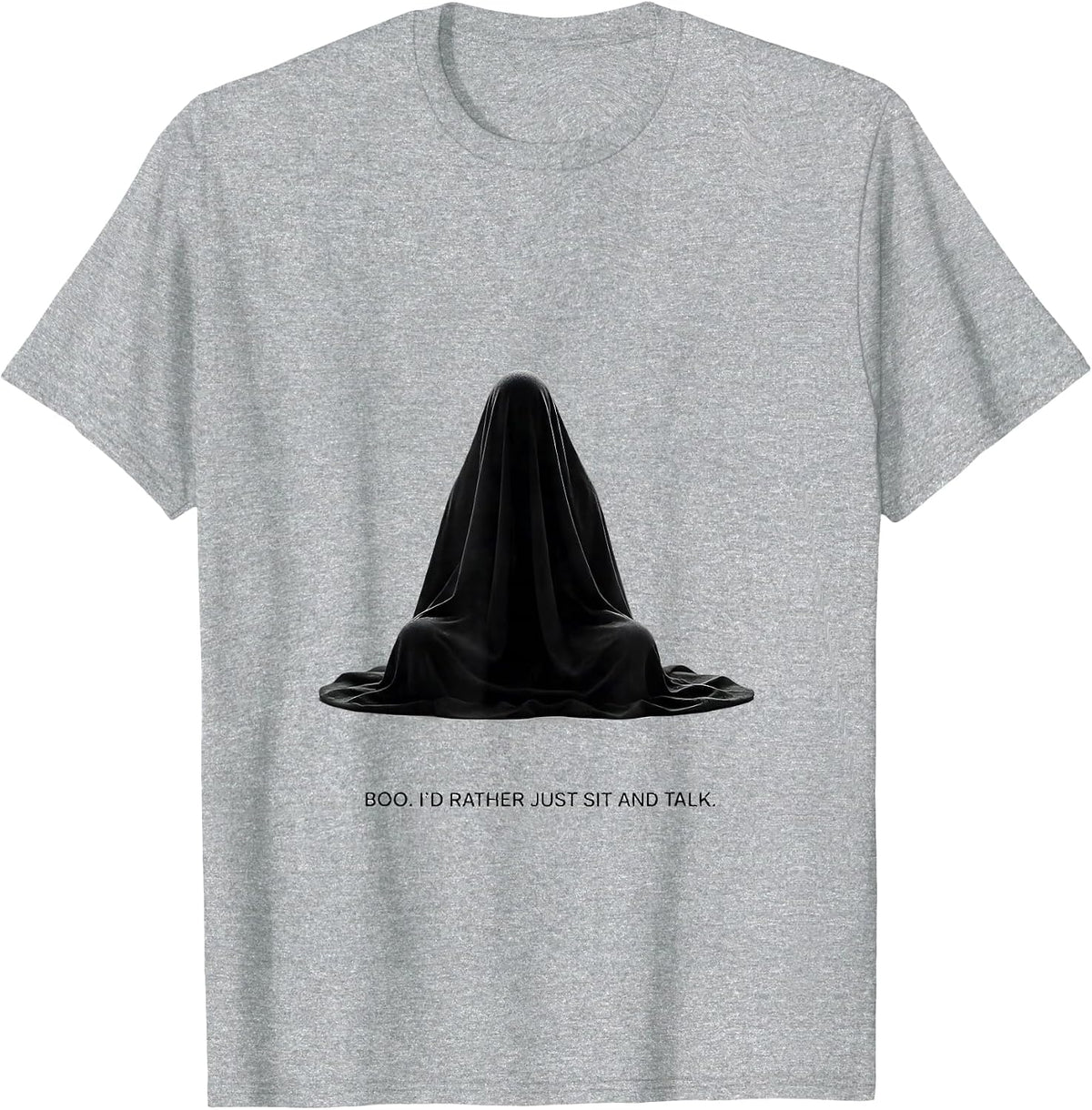 Men's Boo I'd Rather Just Sit And Talk Minimalist Ghost Mental T-Shirt - Heather Grey