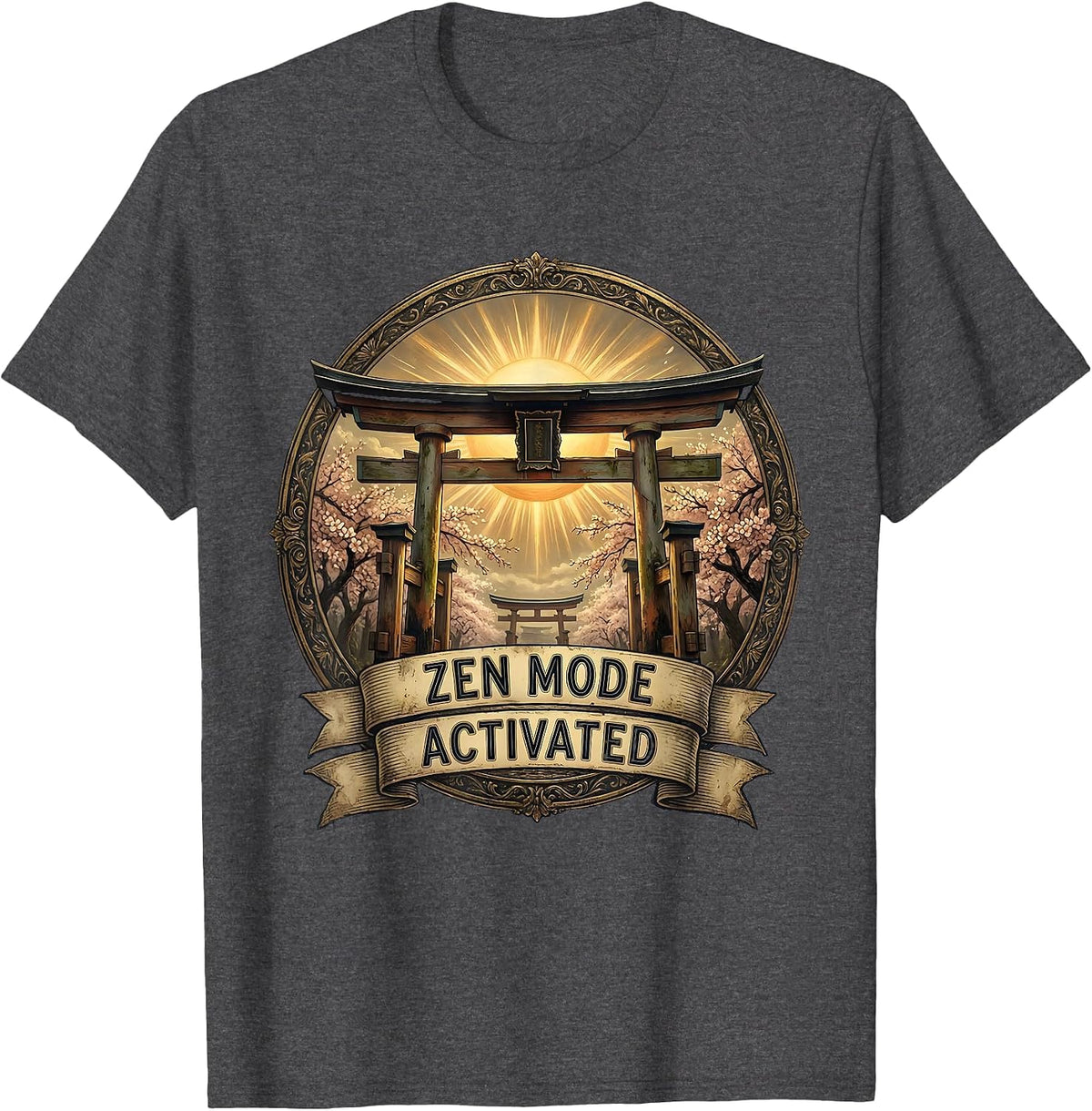 Zen Mode Activated Japanese Inspired Design T-Shirt - Dark Heather Grey