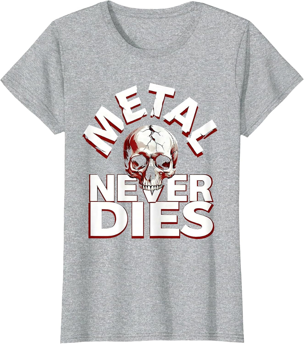 Metal Never Dies Heavy Metal Graphic Design T-Shirt - Heather Grey