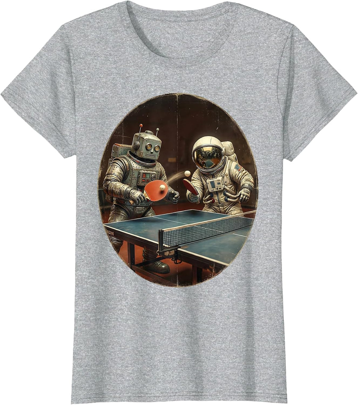 Robot and Astronaut Ping Pong Graphic T-Shirt - Heather Grey
