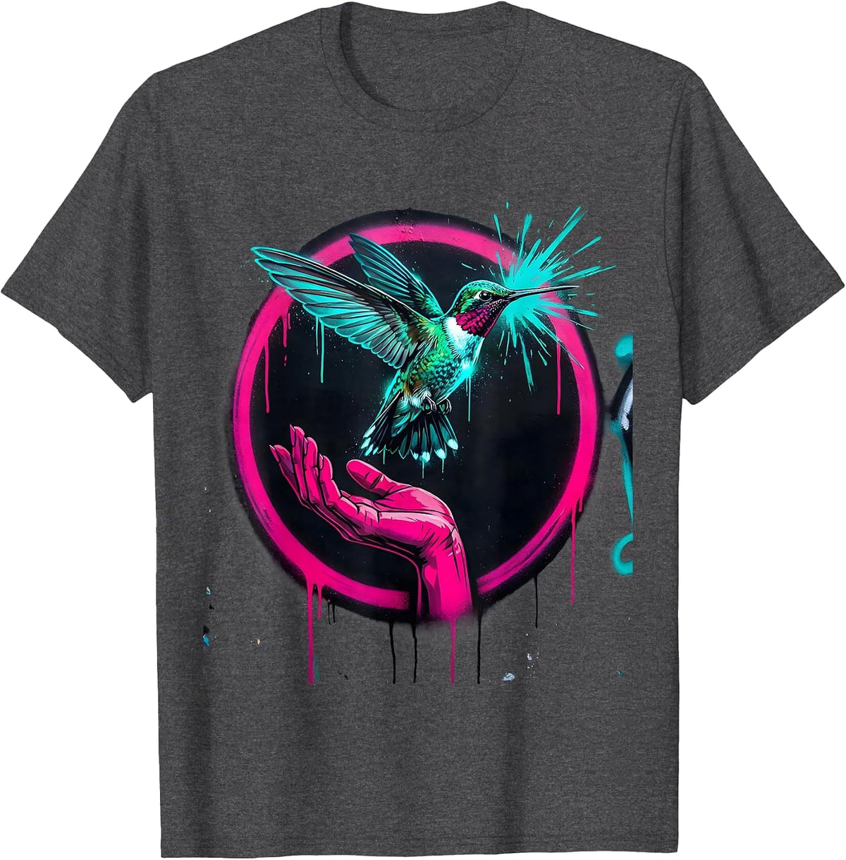 Hummingbird Freedom Open Palm Release Art T-Shirt - Dark Heather Grey