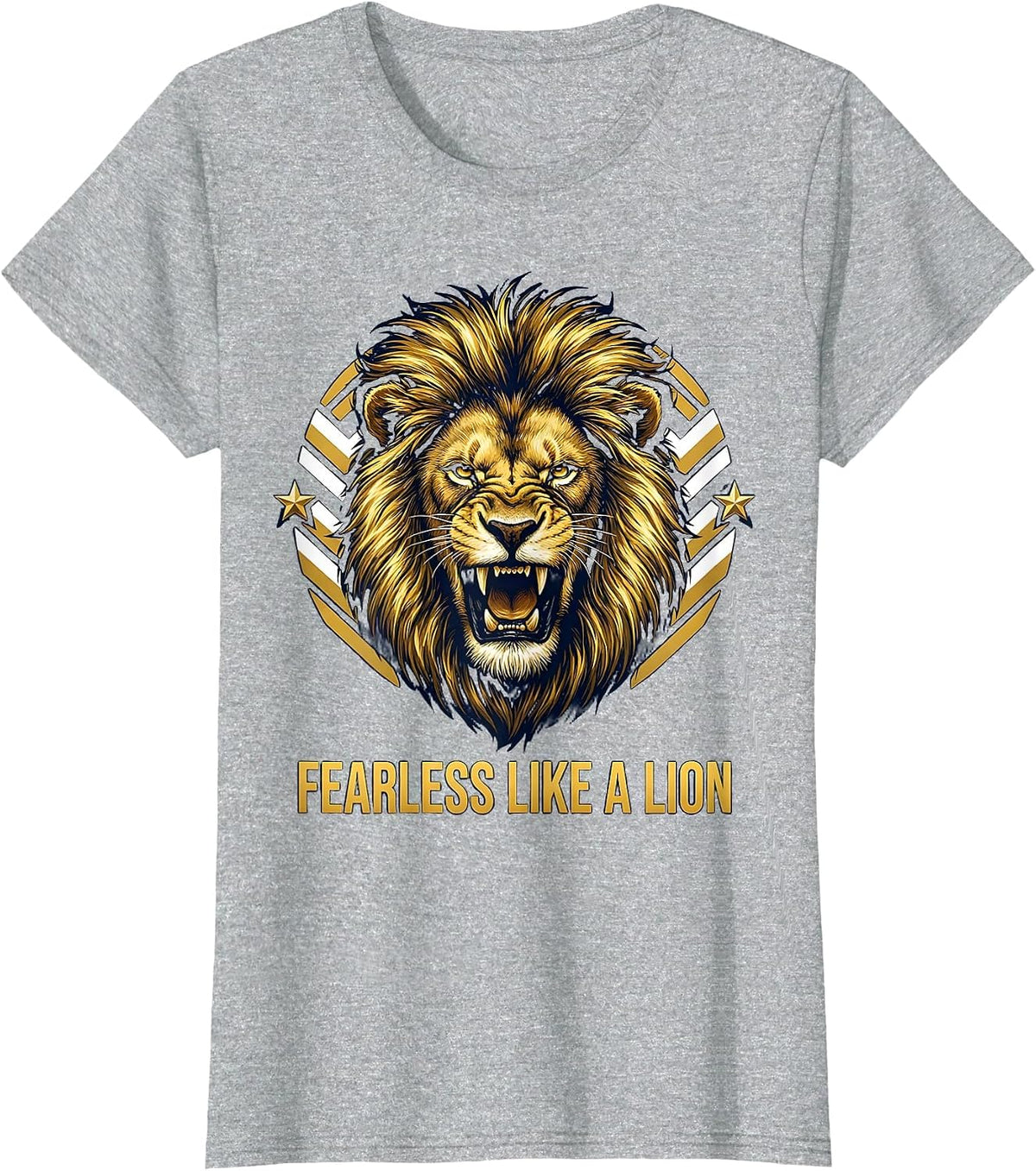 Fearless Like a Lion Bold Graphic Design T-Shirt - Heather Grey