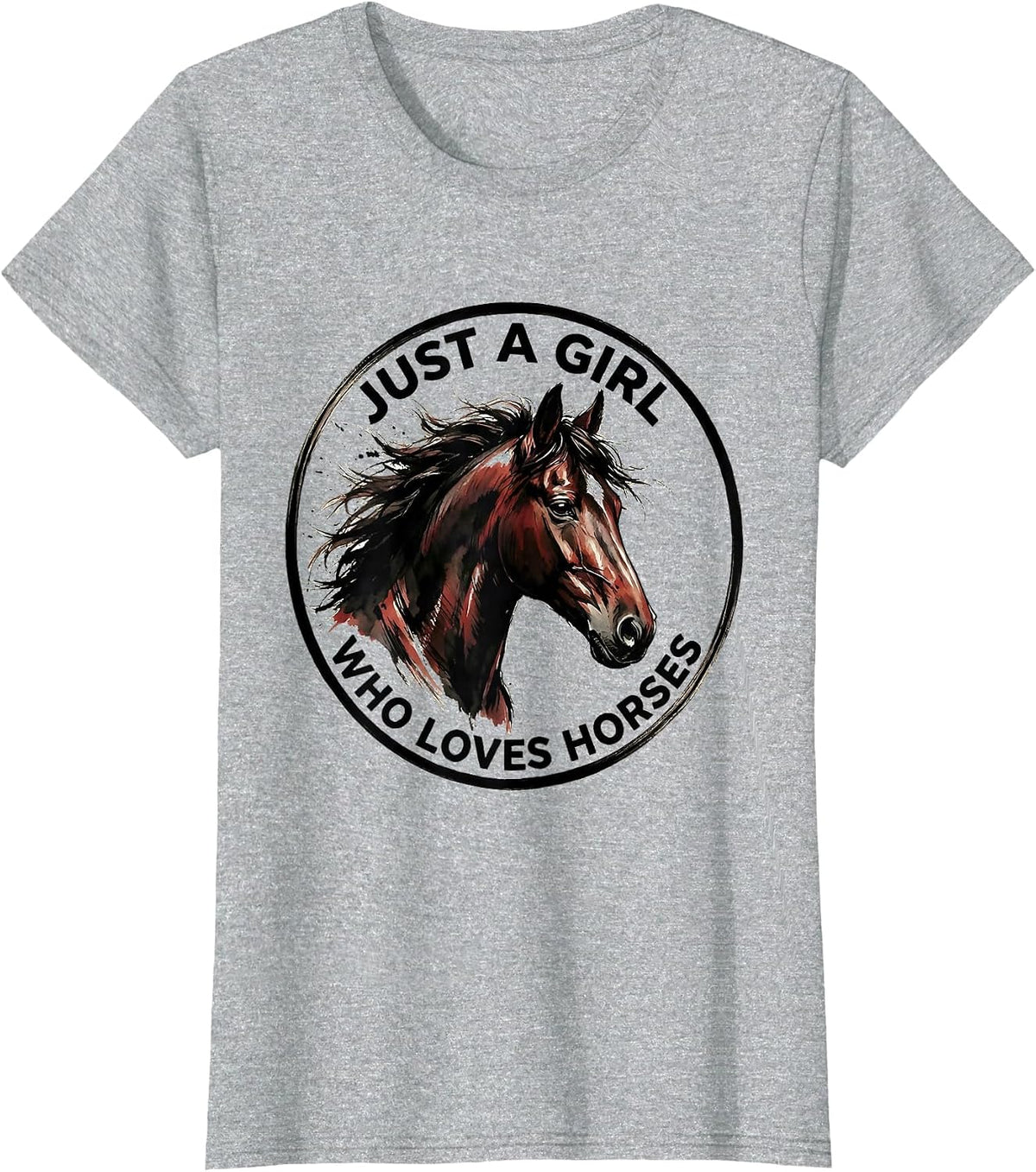 Women's Just a Girl Who Loves Horses Equestrian Design T-Shirt - Heather Grey