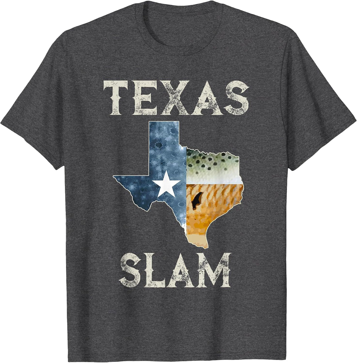 Texas Slam Redfish Trout Flounder Vintage Fishing T-Shirt - Dark Heather Grey