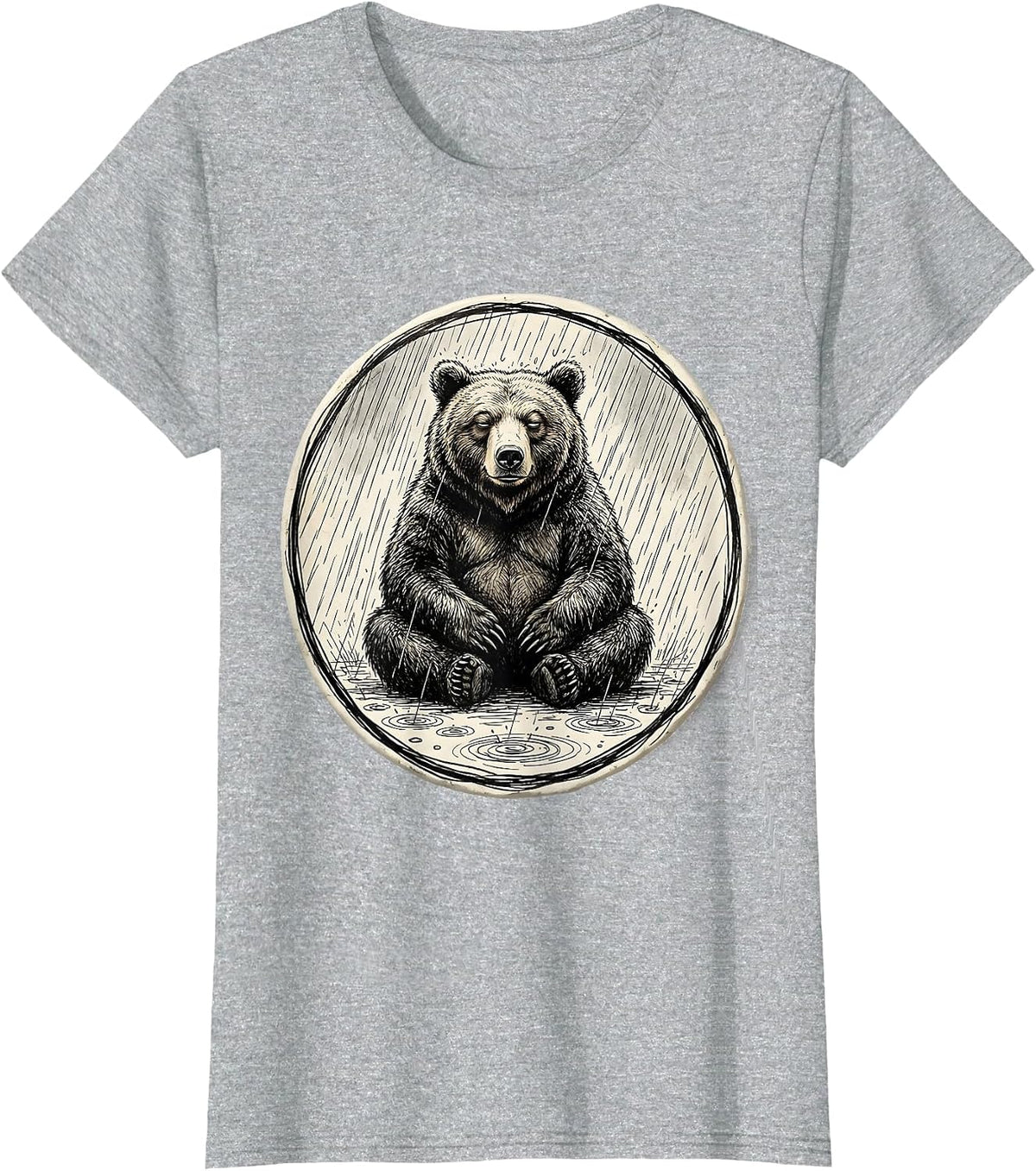 Unbothered Bear Sitting in the Rain Graphic T-Shirt - Heather Grey