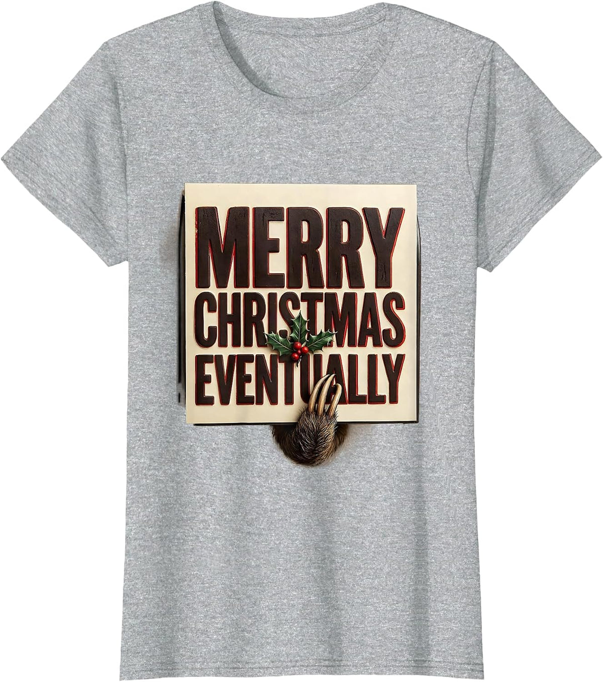 Women's Merry Christmas Eventually Funny Sloth Lover Holiday Humor T-Shirt - Heather Grey