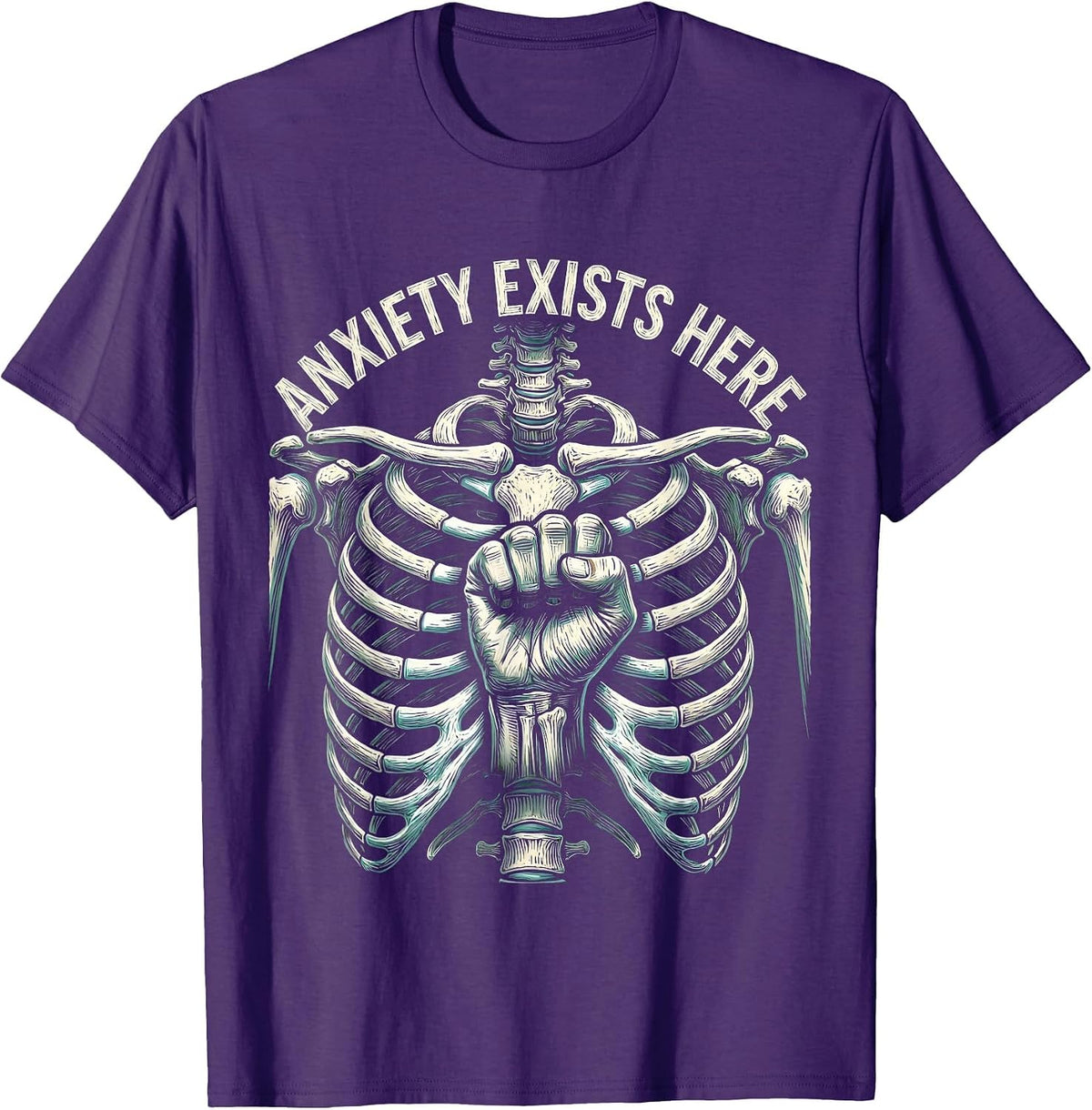 Anxiety Exists Here Mental Health Awareness Design T-Shirt - Purple