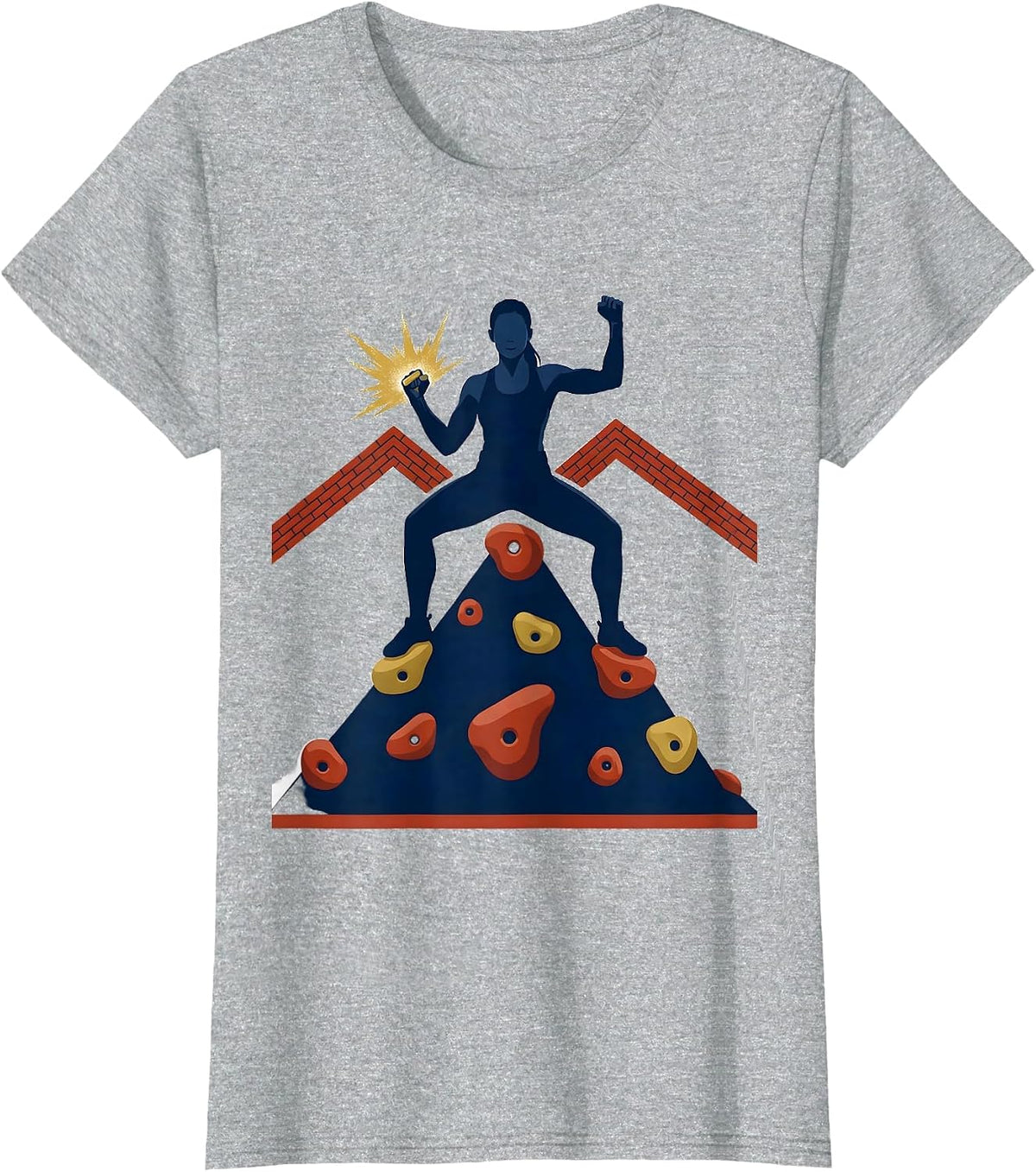 Women's Bouldering Woman Climber Victory Pose Humor T-Shirt - Heather Grey