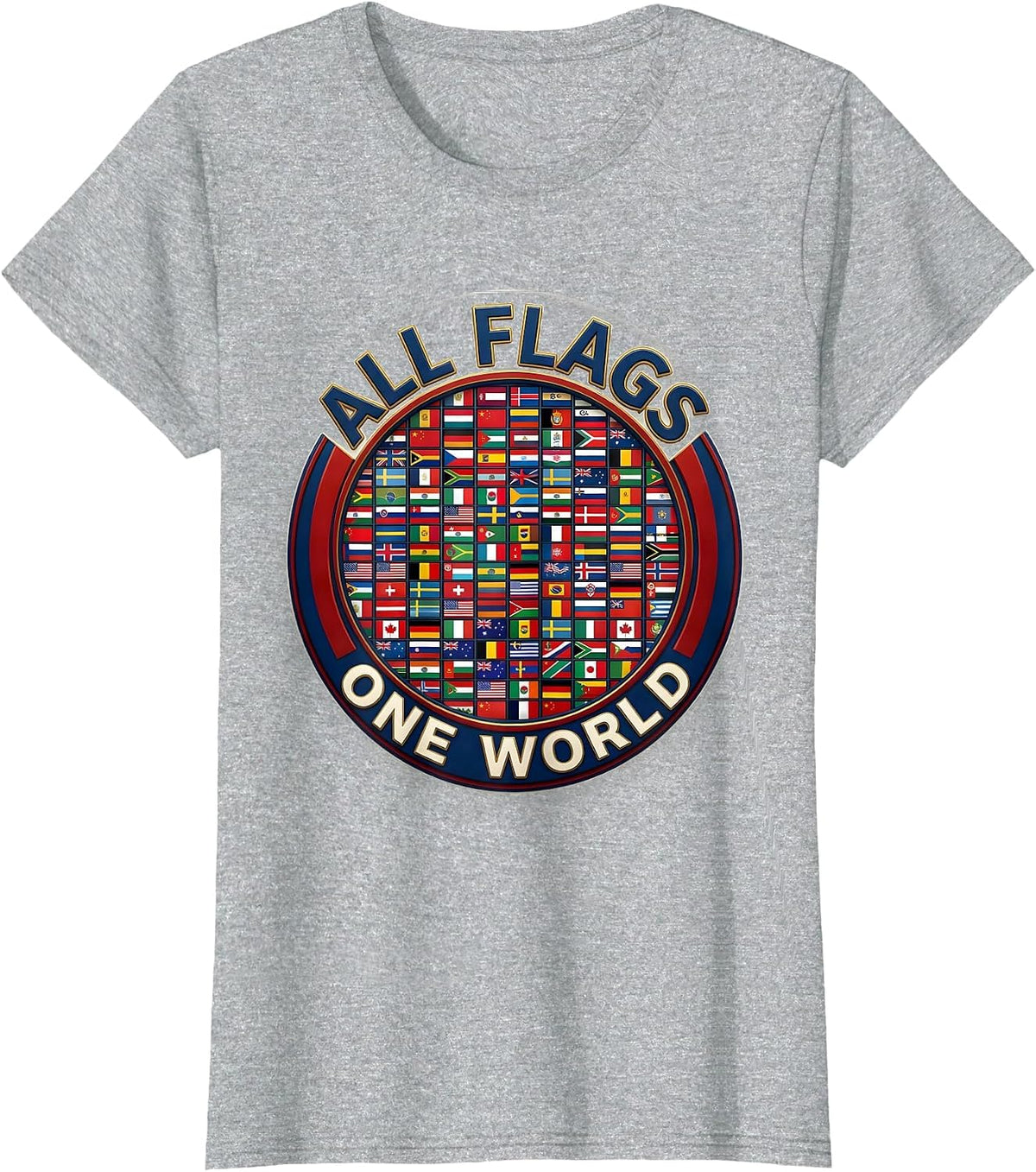 All Flags One World Travel Geography Enthusiast T-Shirt - Heather Grey
