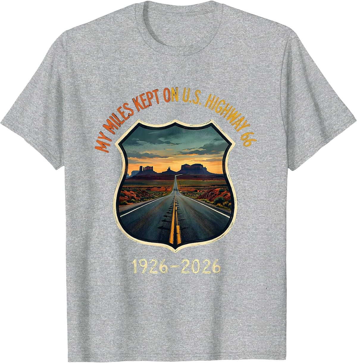 Men's My Miles Kept On U.S. Highway 66, 1926–2026 Vintage T-Shirt - Heather Grey