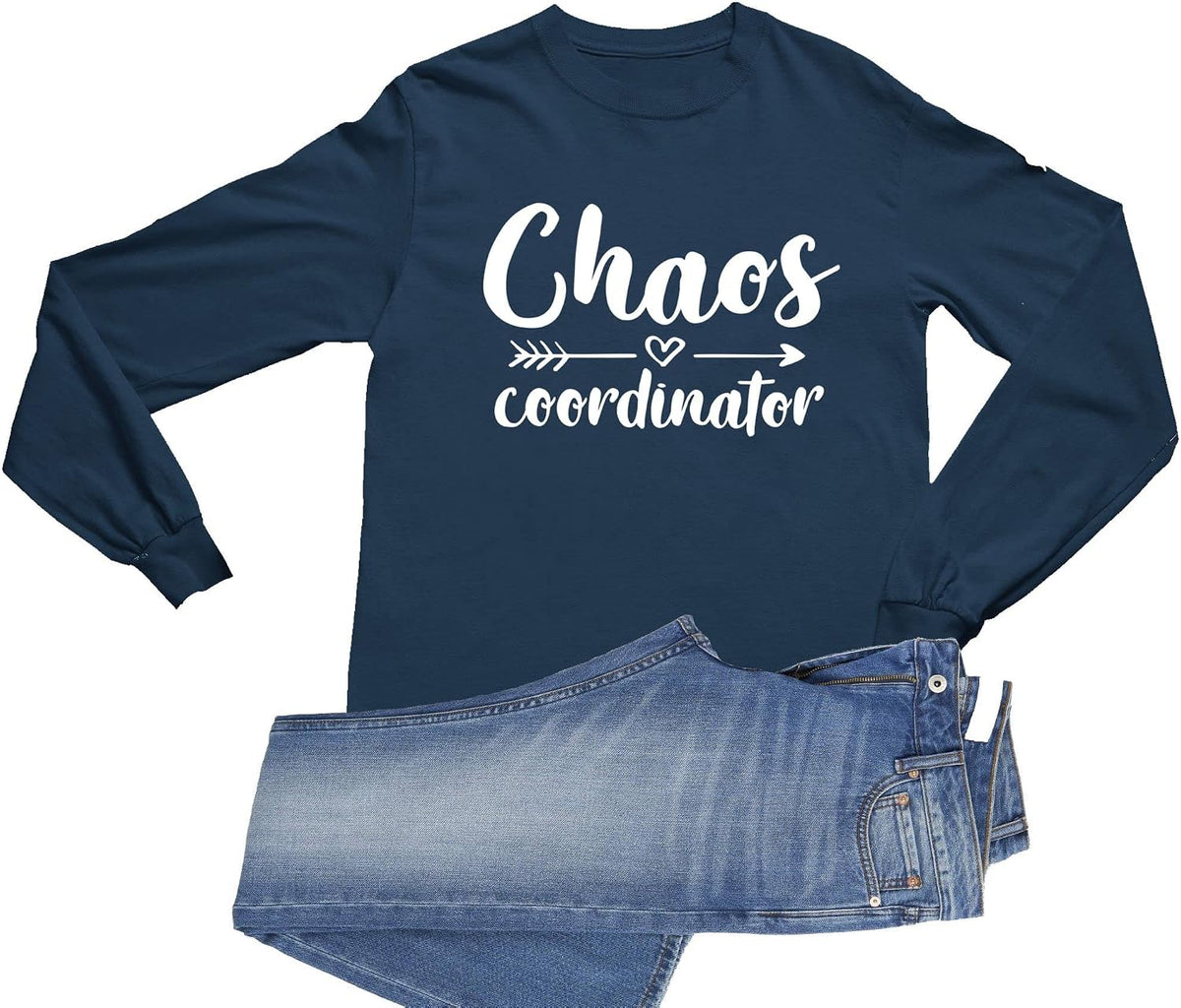 Go All Out Adult Chaos Coordinator Funny Mom Parent Long Sleeve T-Shirt - Navy Blue
