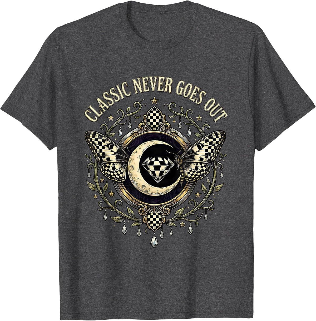 Men's Black and White Checkered Classic Never Goes Out T-Shirt - Dark Heather Grey