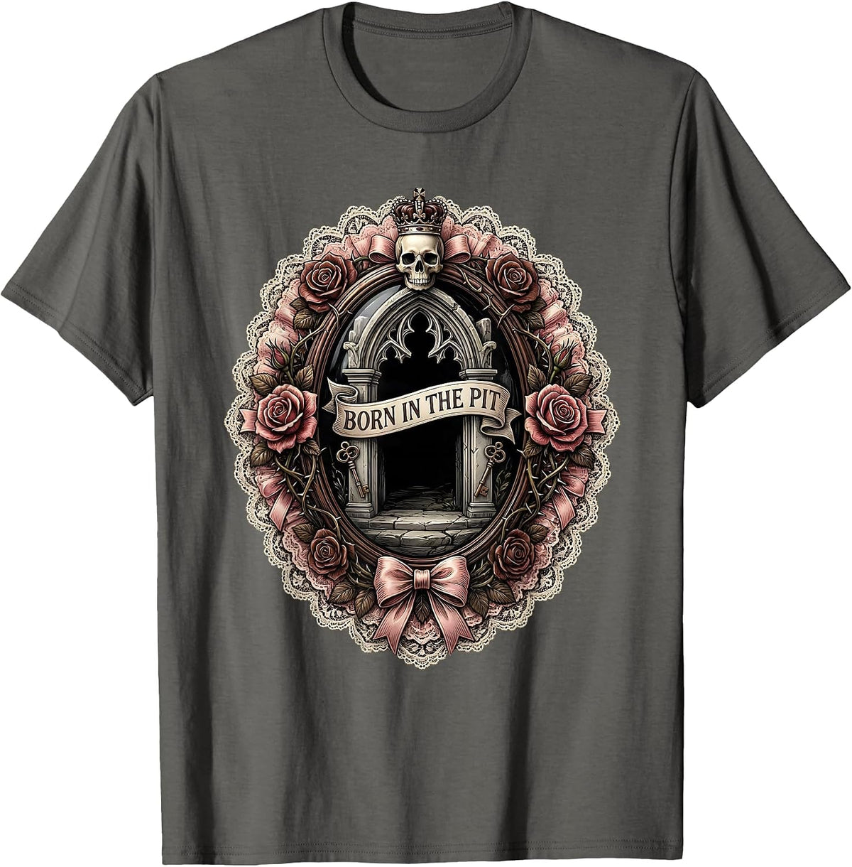 Born in the Pit Metal Band Graphic Design T-Shirt - Asphalt Grey