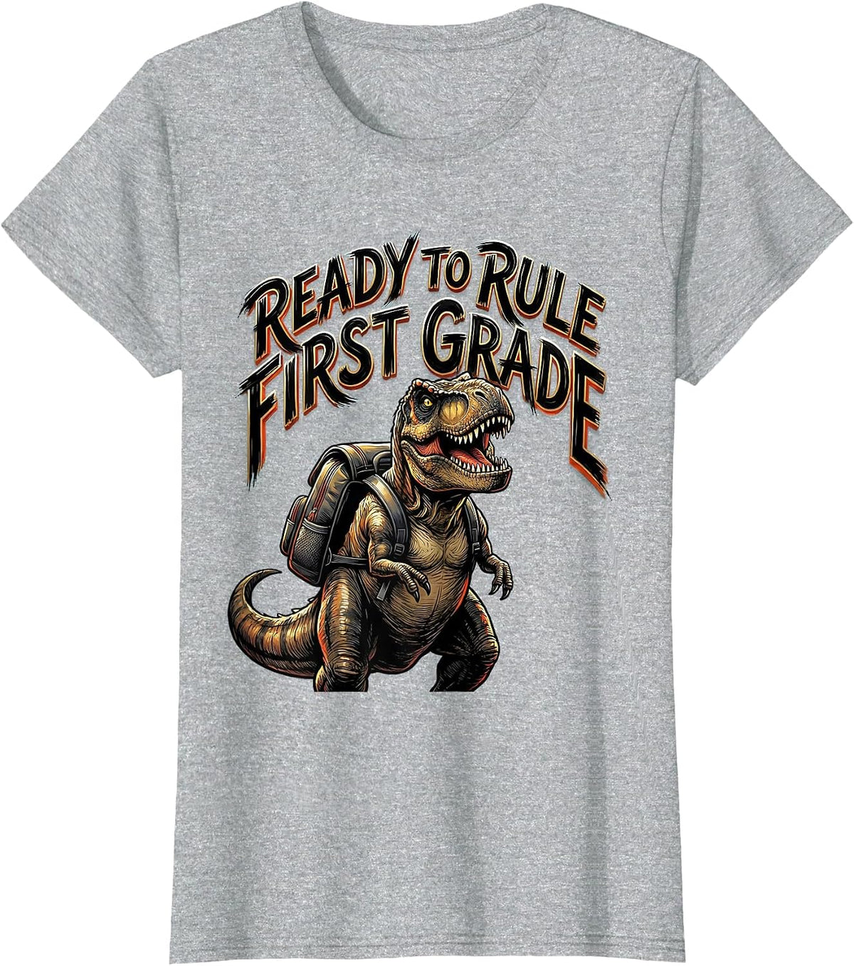 Women's Ready To Rule First Grade Sign Painter Showcard Dinosaur Boy T-Shirt - Heather Grey