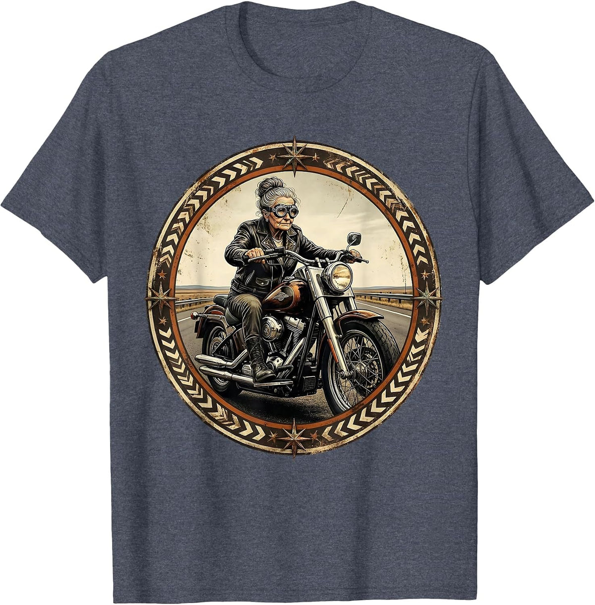 Grandma Motorcycle Open Road Rider Graphic T-Shirt - Heather Blue