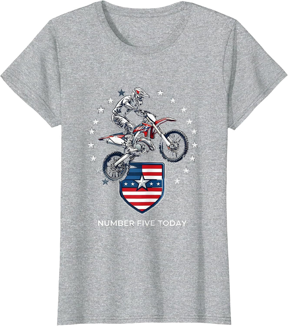 Women's Number Five Today Patriotic Kids Dirt Bike Birthday T-Shirt - Heather Grey