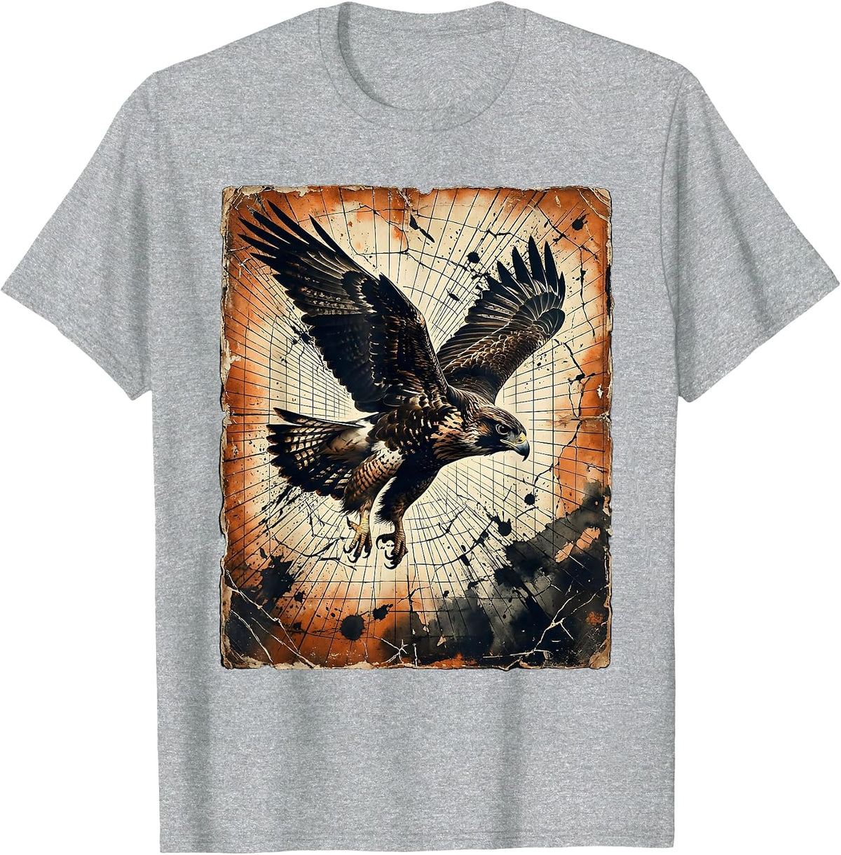Men's Retro Falcon Dive Geometric Laser Grid 80s T-Shirt - Heather Grey