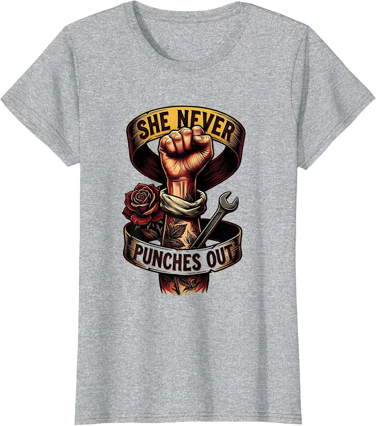 She Never Punches Out Labor Day Tribute Design T-Shirt - Heather Grey