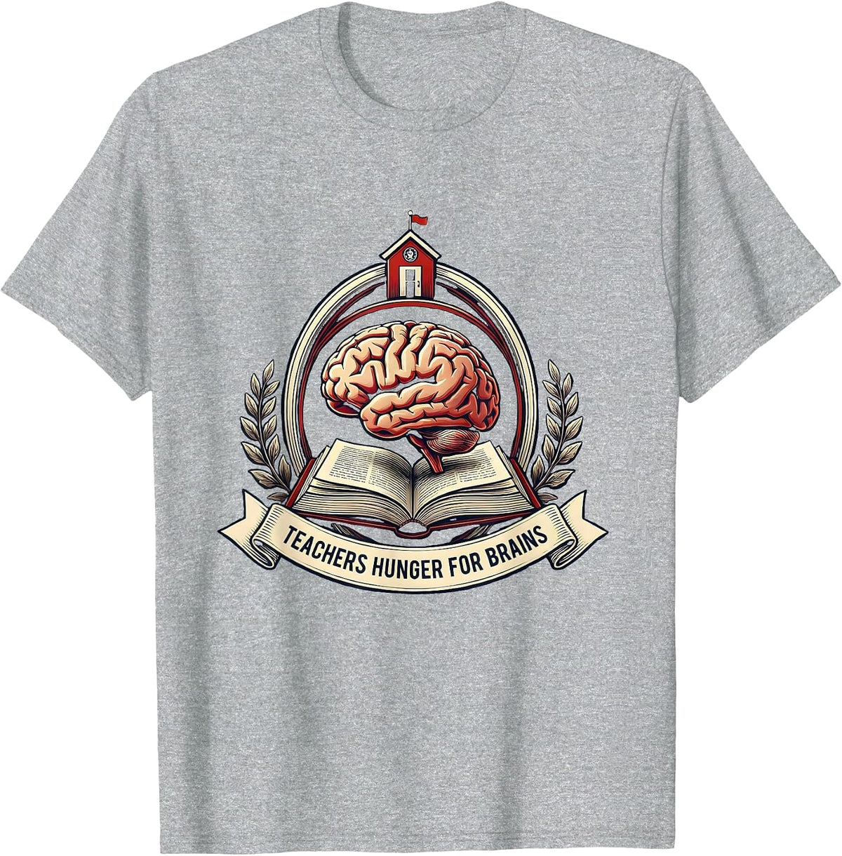 Men's Teachers Hunger For Brains Funny Zombie Teacher Halloween T-Shirt - Heather Grey