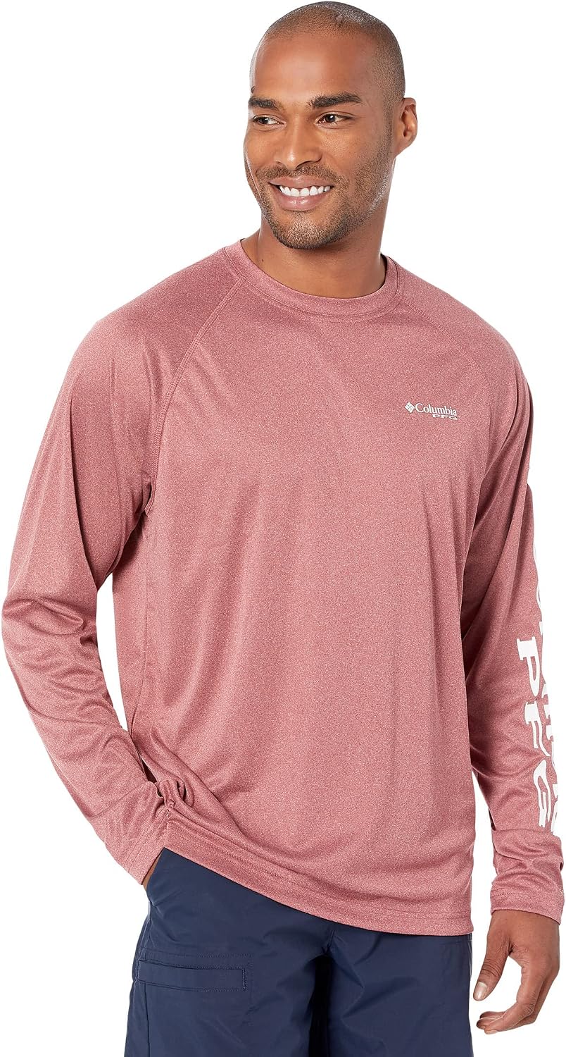 Columbia Men's PFG Terminal Tackle Heather Long Sleeve Shirt - Red Jasper Heather\/White Logo