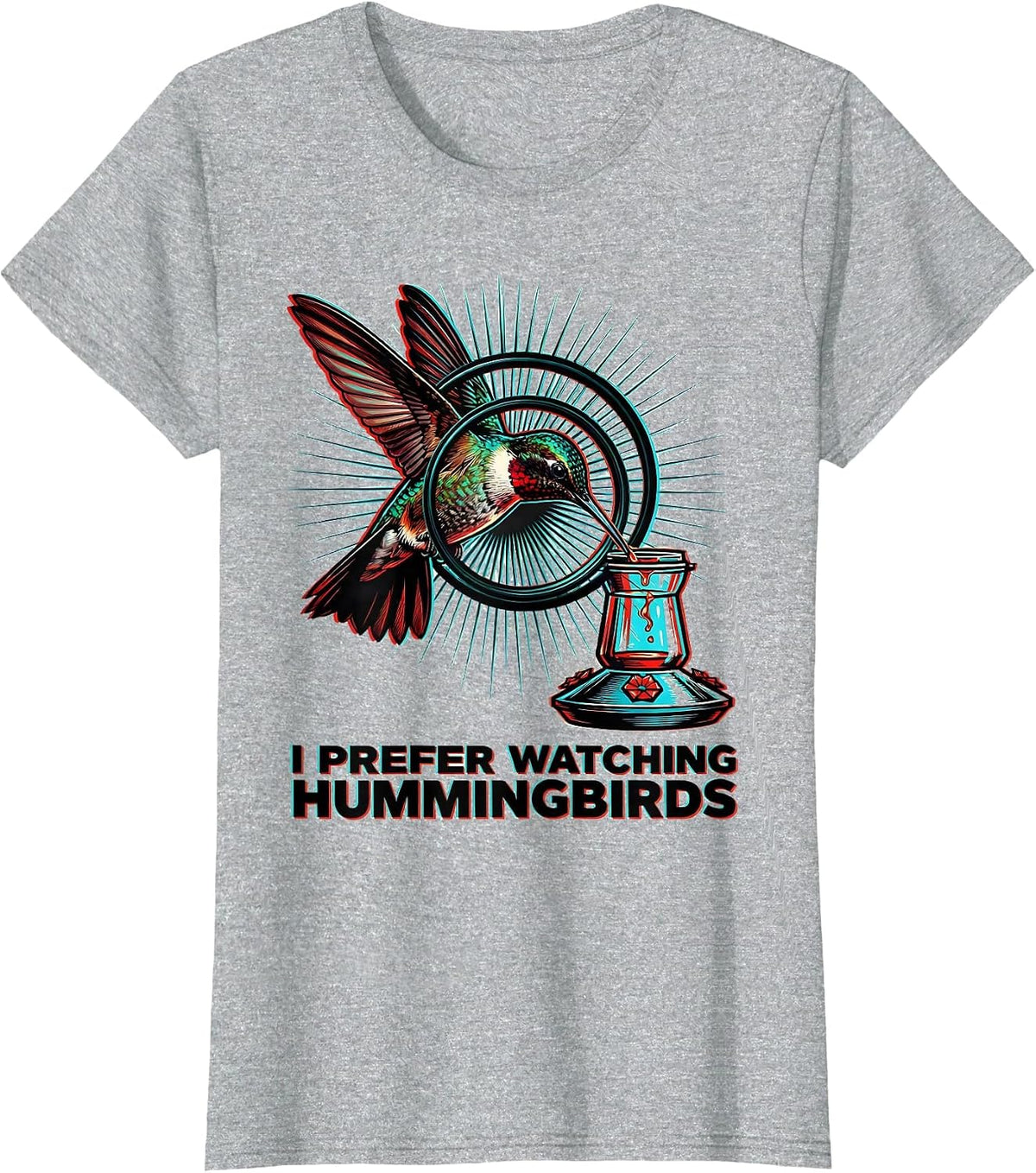 I Prefer Watching Hummingbirds Pop Art Bird Lover Gift T-Shirt - Heather Grey
