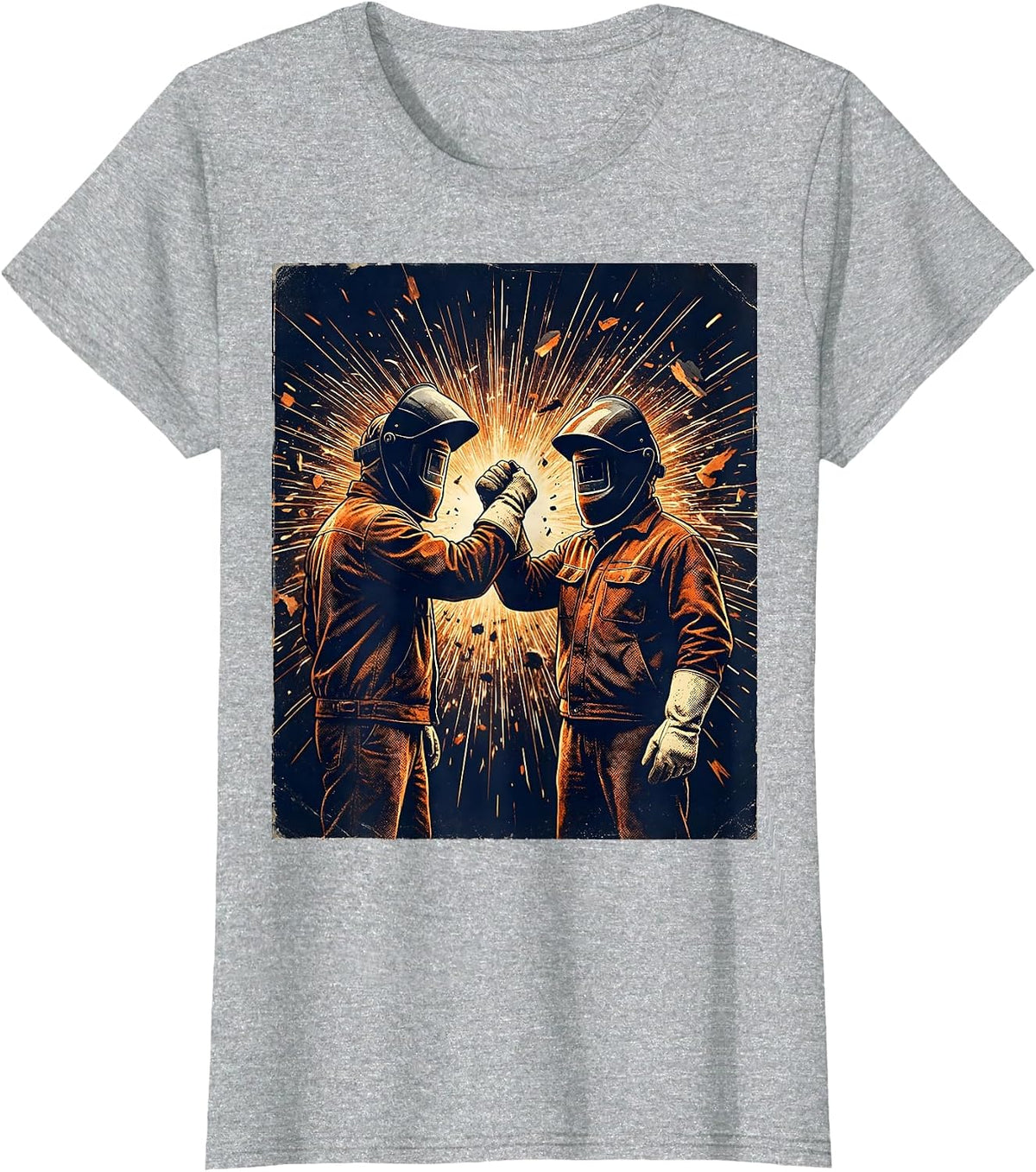 Women's Welder Fist Bump Sparks Graphic Tee T-Shirt - Heather Grey