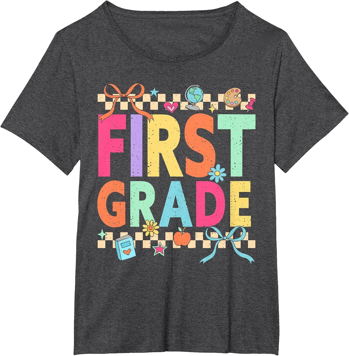 Retro First Grade Back to School 1st Grade Teacher Girl Boy T-Shirt - Dark Heather Grey