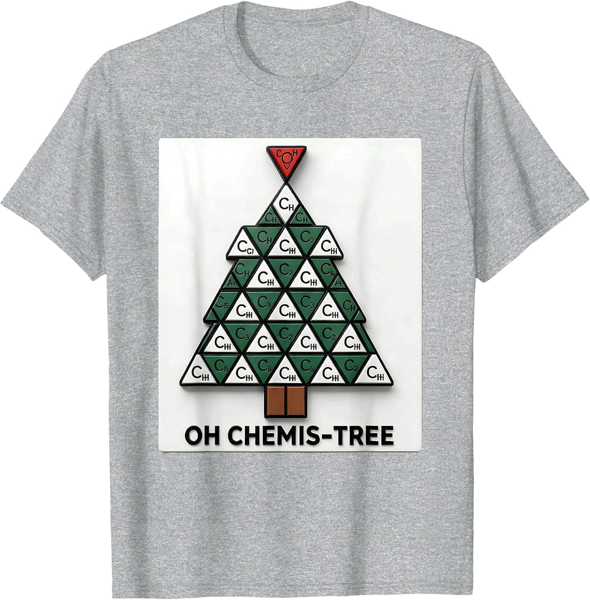 Men's Oh Chemis-Tree Geometric Science Humor Chemistry Teacher T-Shirt - Heather Grey
