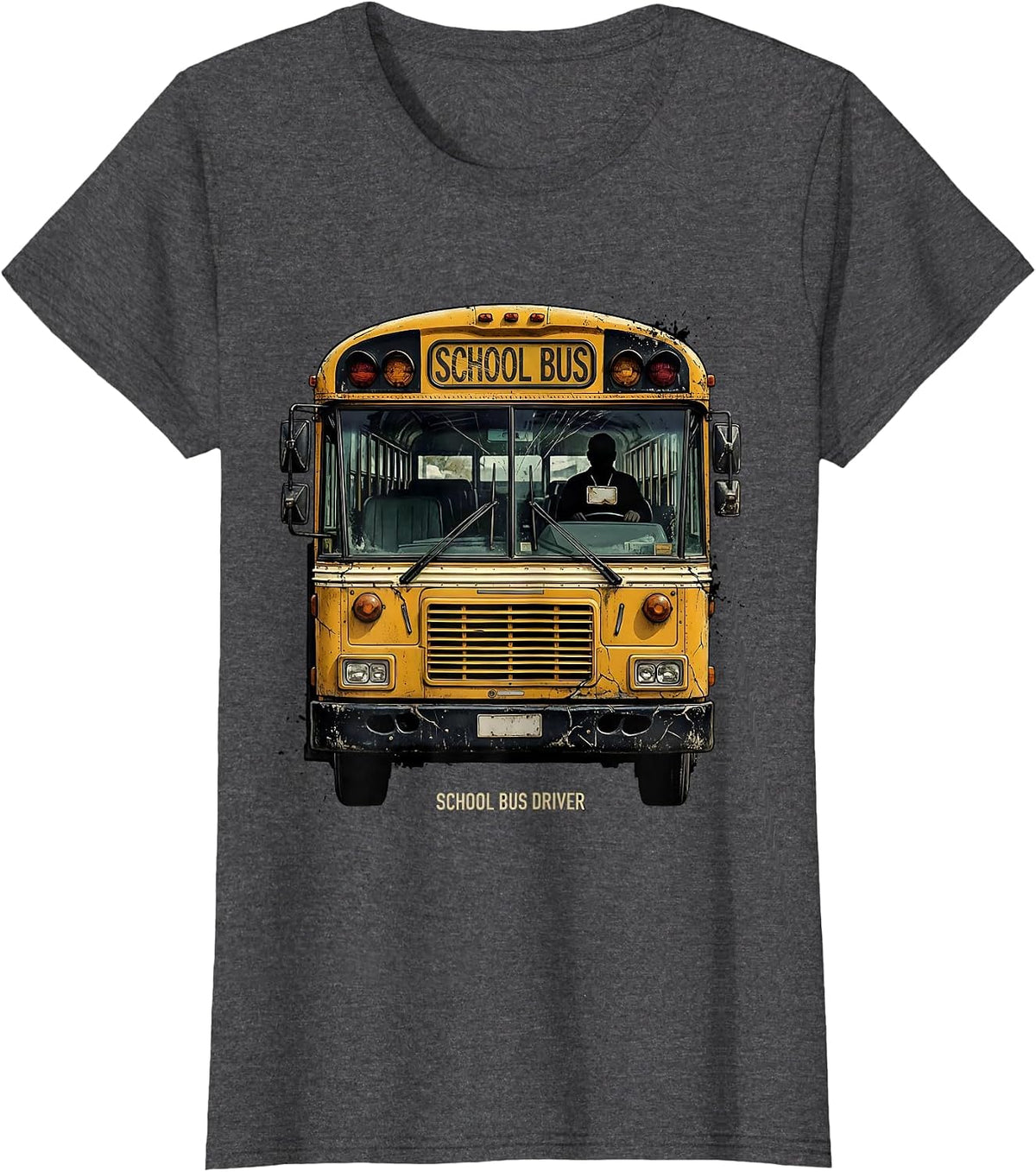 Women's Distressed School Bus Driver Humor Appreciation Gift T-Shirt - Dark Heather Grey