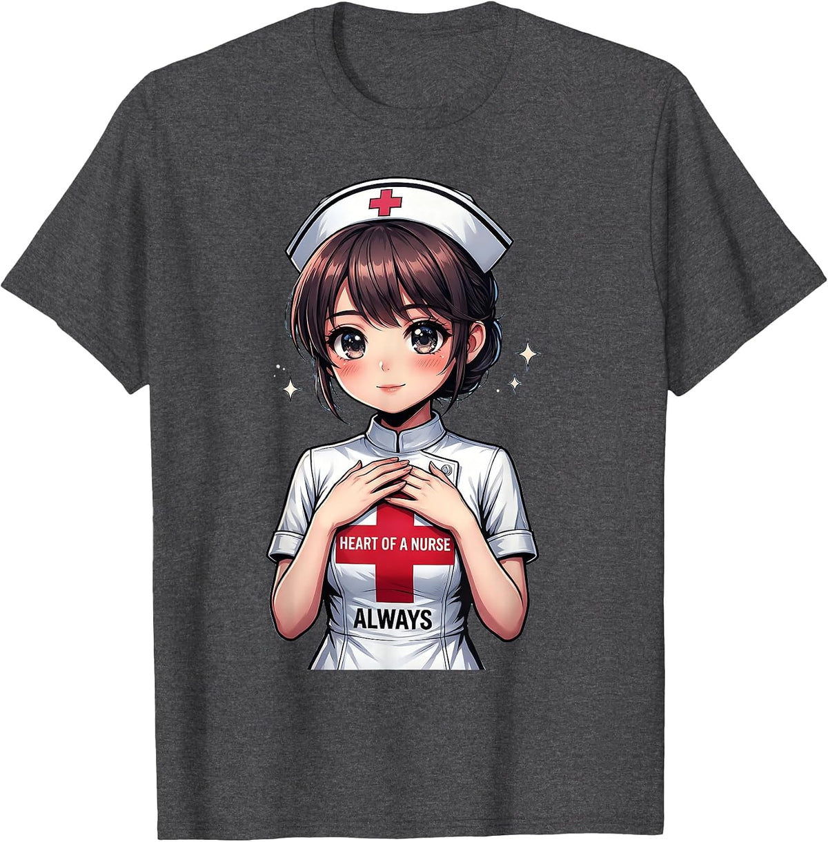 Heart of a Nurse Always School Nurse Design T-Shirt - Dark Heather Grey