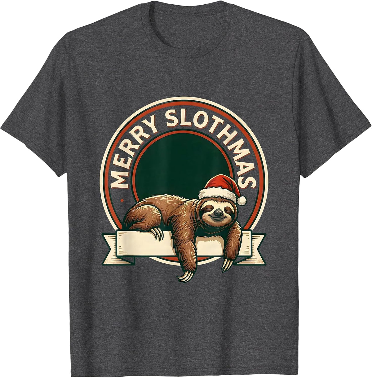 Men's Merry Slothmas Funny Sloth Lover Holiday Humor T-Shirt - Dark Heather Grey