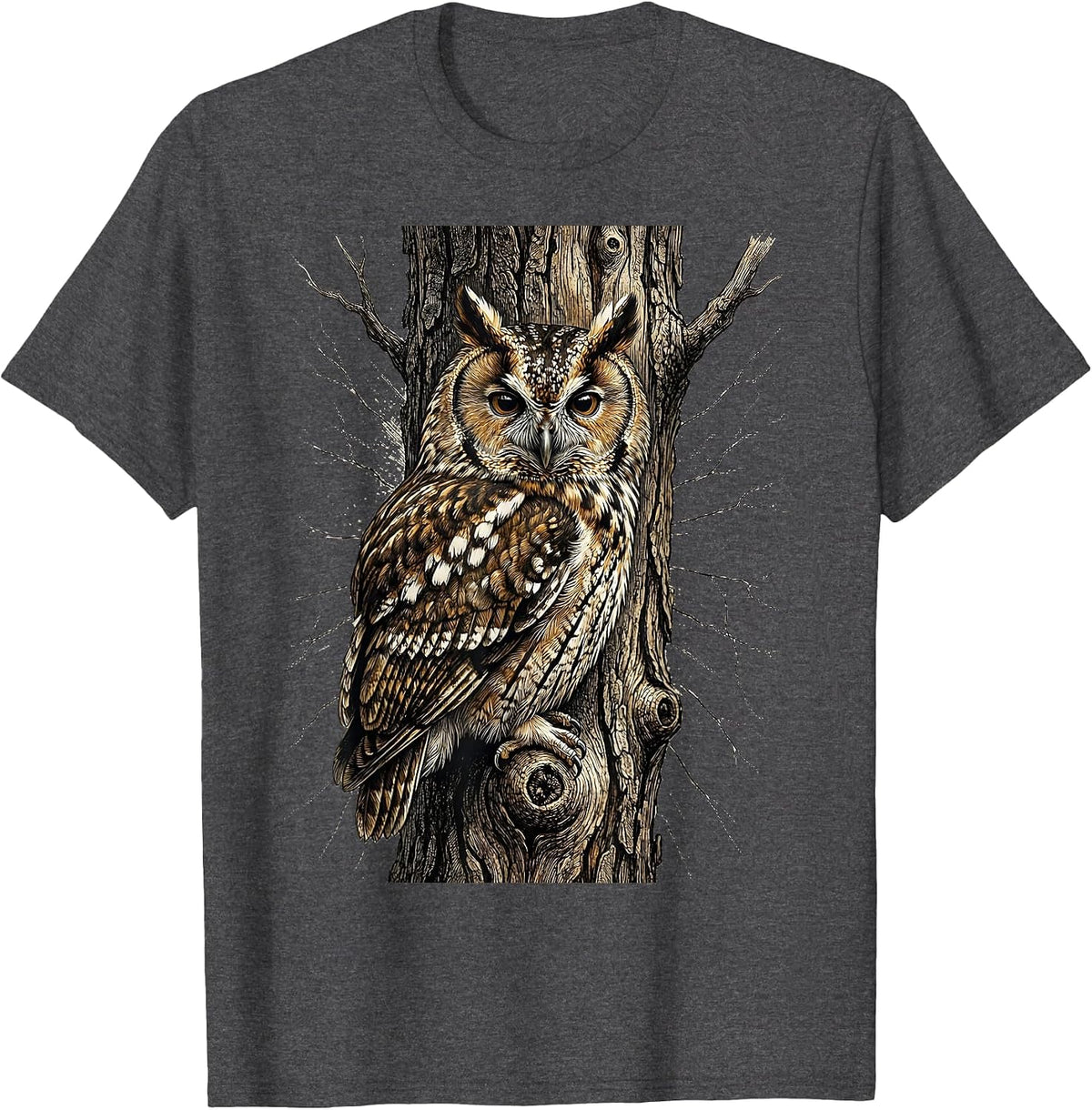 Men's Camouflaged Eastern Screech Owl Vintage Bird Lover Humor T-Shirt - Dark Heather Grey