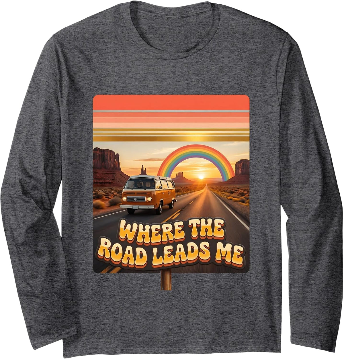Route 66 Where The Road Leads Me Design Long Sleeve T-Shirt - Adult Unisex Dark Heather Grey