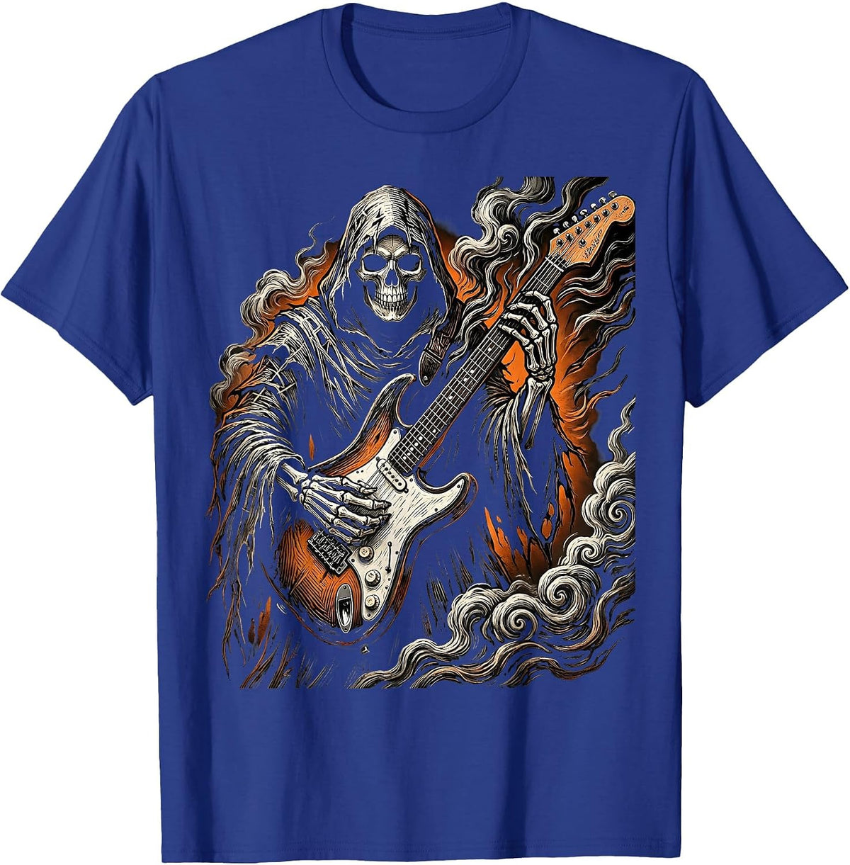 Grim Reaper Electric Guitar Halloween Design T-Shirt - Royal Blue