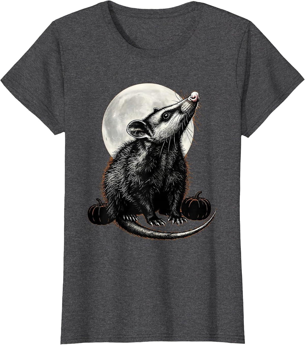 Women's Opossum Moon Scratchboard Halloween Spooky Novelty T-Shirt - Dark Heather Grey