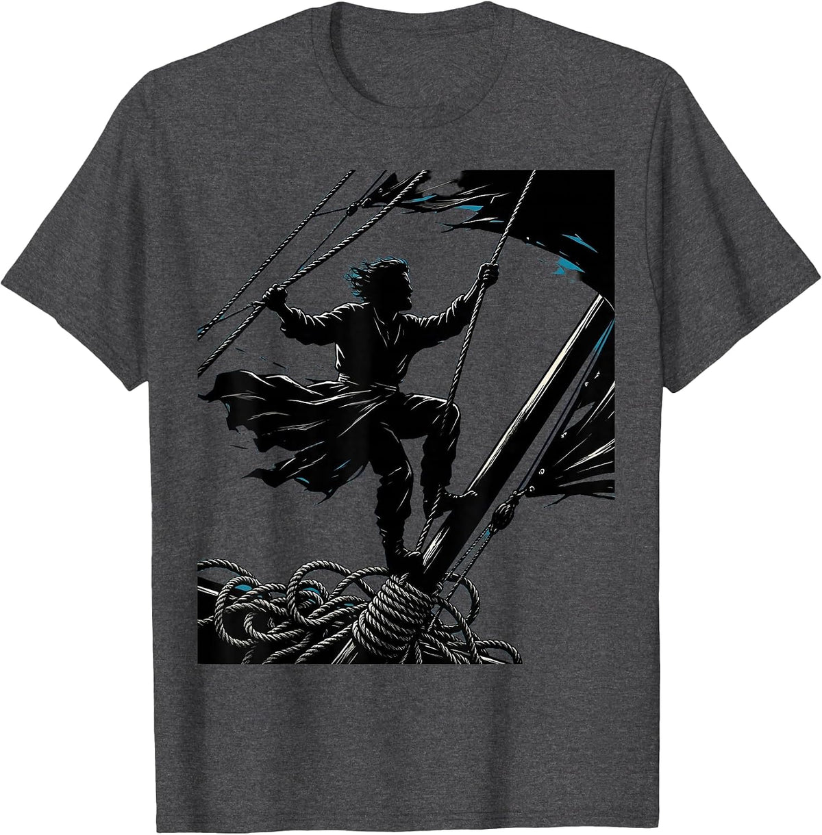 Sailor Climbing Rope Rigging in High Winds T-Shirt - Dark Heather Grey