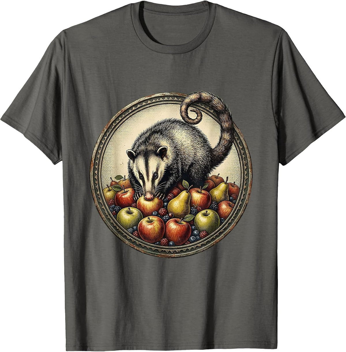 Men's Opossum Fruit Raid Funny Wildlife Graphic T-Shirt - Asphalt Grey