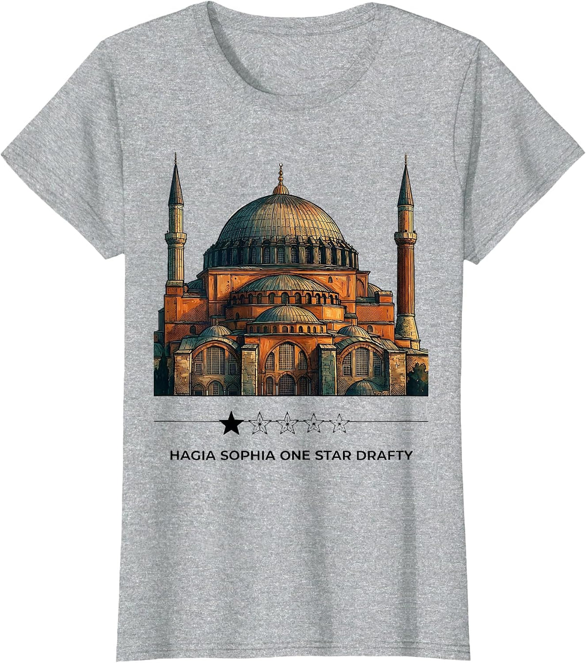 Hagia Sophia One Star Drafty Funny History Buff T-Shirt - Heather Grey