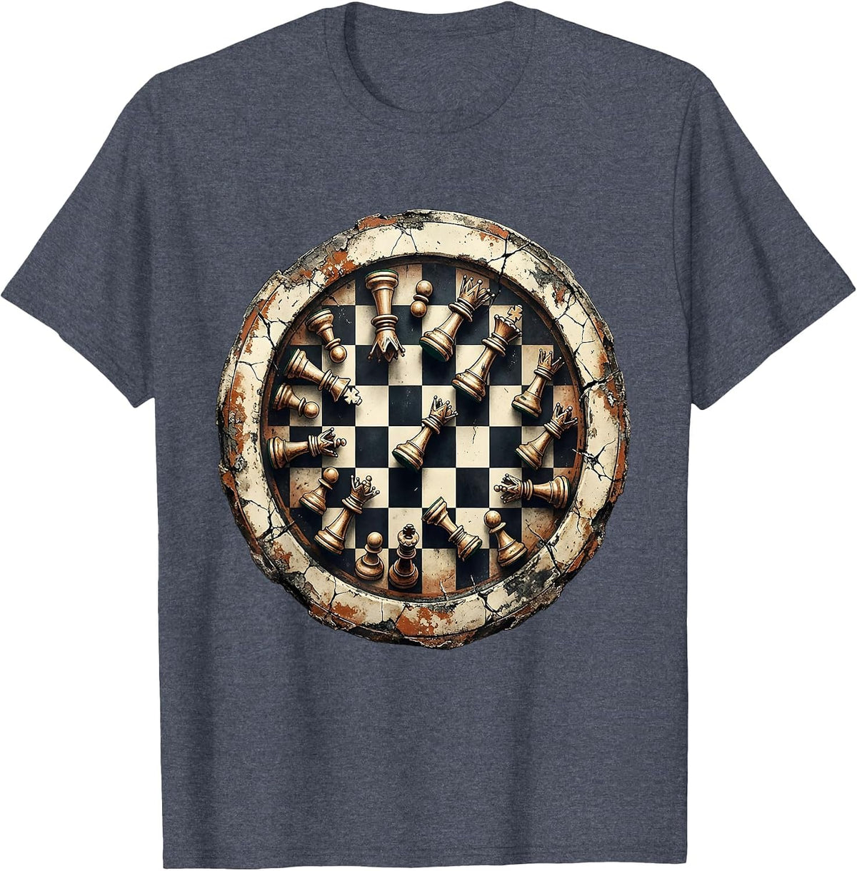 No Kings Chess Board Knocked Over Illustration T-Shirt - Heather Blue