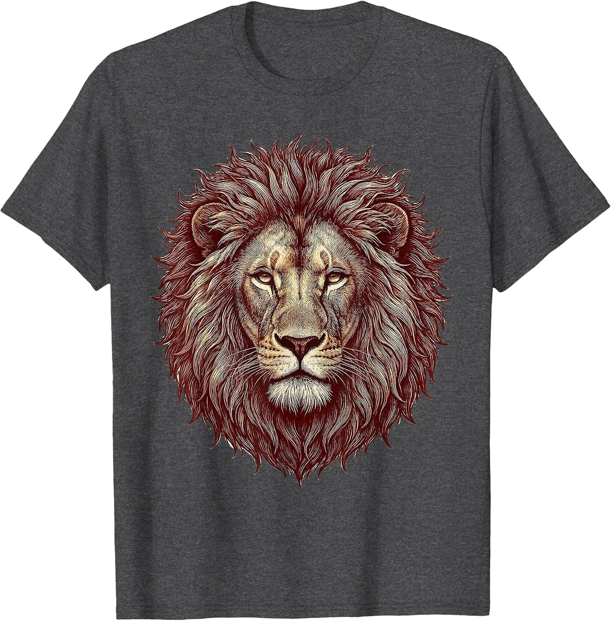 Men's Lion Mask Bold Animal Pride Fan Fierce T-Shirt - Dark Heather Grey