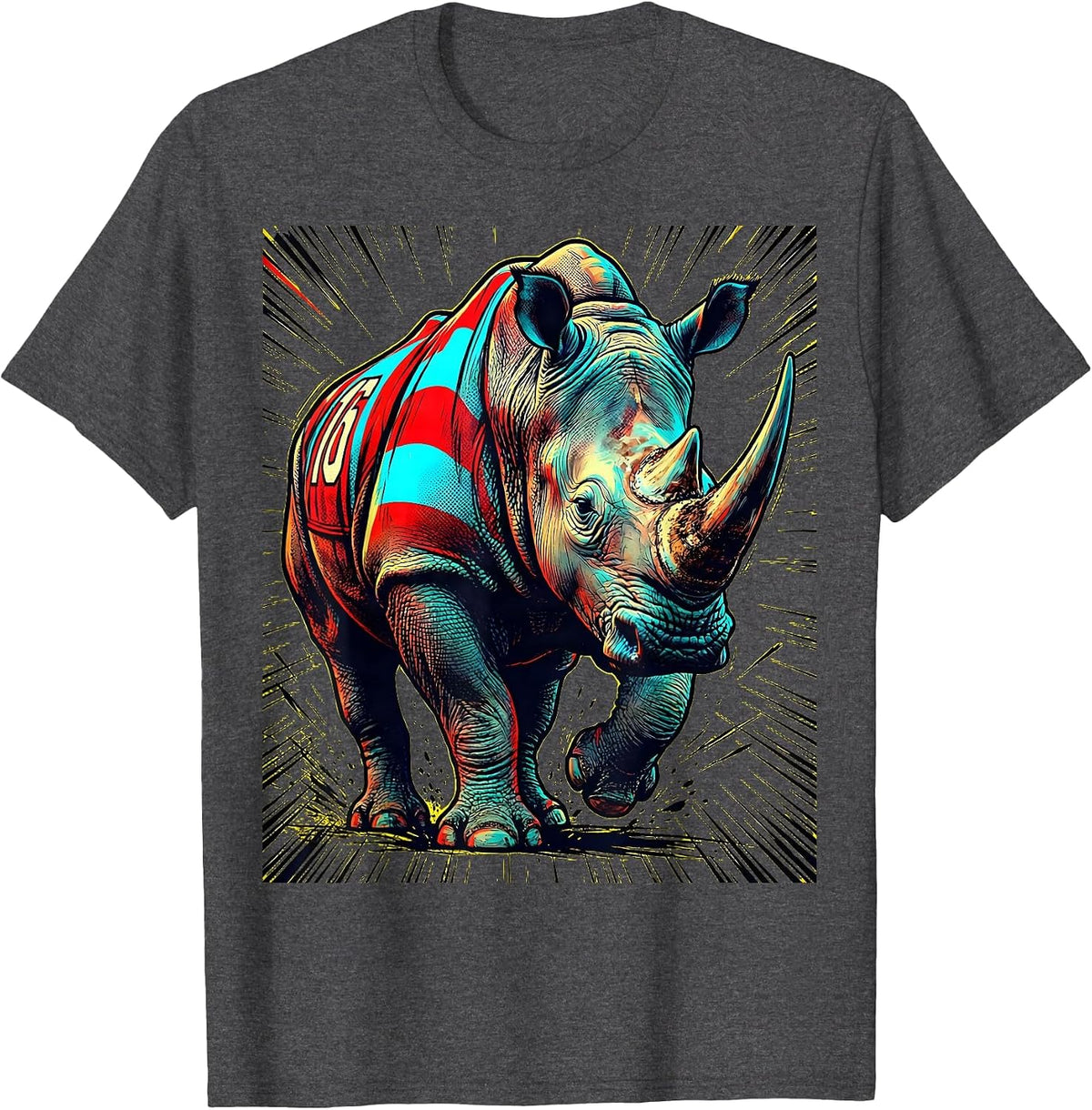 Charging Rhino Rugby Jersey Graphic T-Shirt - Dark Heather Grey