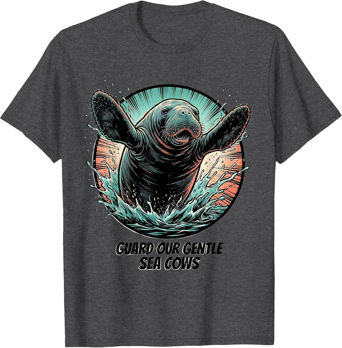 Guard Our Gentle Sea Cows Comic Book Manatee Lover Crystal T-Shirt - Dark Heather Grey