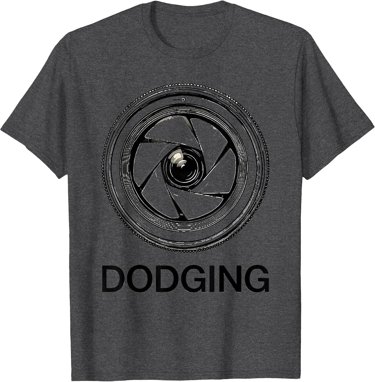 Men's Dodging Funny Photography Hobbyist Camera Lens Humor Gift T-Shirt - Dark Heather Grey