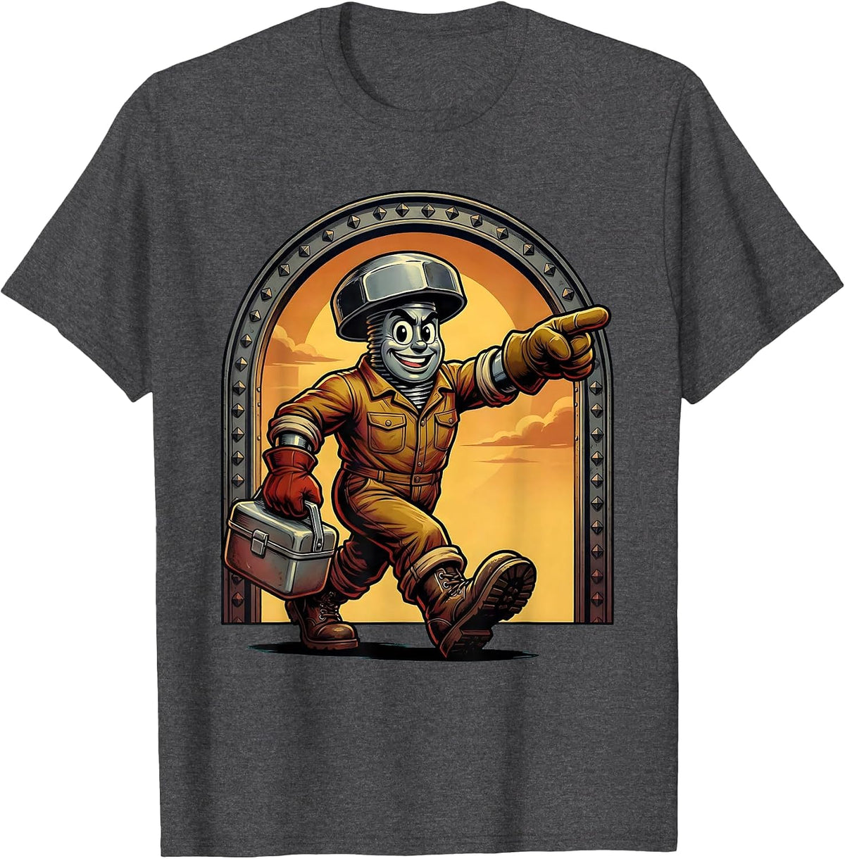 Woman Crossing Steel Bridge at Dusk Labor Day T-Shirt - Dark Heather Grey