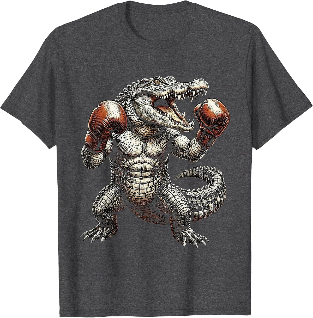 Gator Boxing Gloves Fighter Illustration T-Shirt - Dark Heather Grey